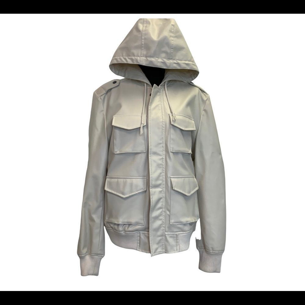 MOTO Cream faux leather hooded jacket size small